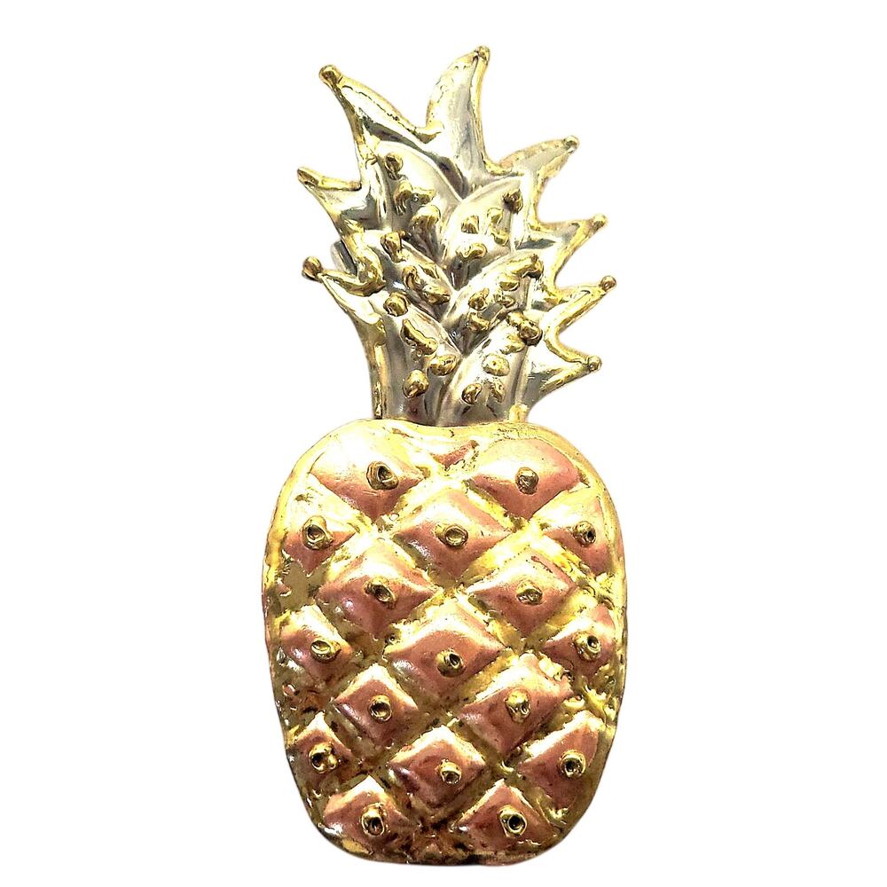 Vintage Pineapple Brooch Pendant Gold Copper Tropical Fruit VTG